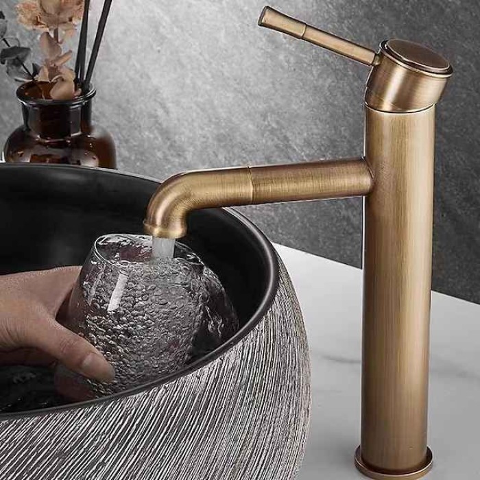 Vintage Bathroom Sink Mixer Faucet Tall, Monobloc Washroom Basin Taps Single Handle One Hole Deck Mounted Antique, with Hot and Cold Hose Retro Water Taps Brass Black