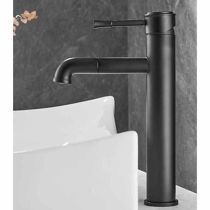 Vintage Bathroom Sink Mixer Faucet Tall, Monobloc Washroom Basin Taps Single Handle One Hole Deck Mounted Antique, with Hot and Cold Hose Retro Water Taps Brass Black