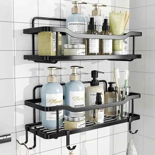 Shower Storage, 2pcs Adhesive Shower Rack, Shower Shelf, No Drilling Rustproof Stainless Steel Shower Organizer For Inside Shower & Kitchen Storage (Matte Black)