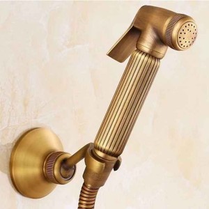 Bathroom Handheld Shower Bidet Shattaf Sprayer Set Wall Mount, Brass Gold Toilet Hand Held Bidet Shower Spray Wall Bracket Hose Diaper Cleaning