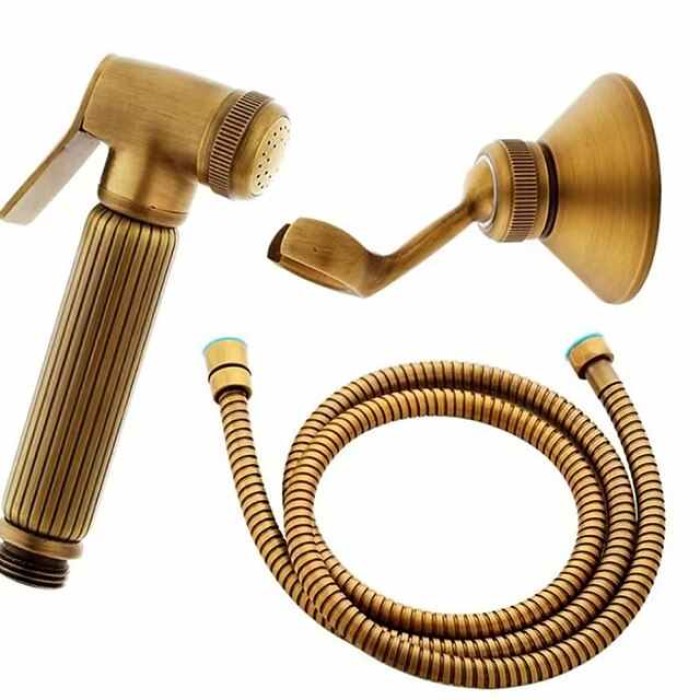 Bathroom Handheld Shower Bidet Shattaf Sprayer Set Wall Mount, Brass Gold Toilet Hand Held Bidet Shower Spray Wall Bracket Hose Diaper Cleaning