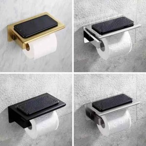 Toilet Paper Holder Wall Mounted Bathroom Tissue Roll Hanger Stainless Steel with Mobile Phone Storage Shelf Matte Black 1pc