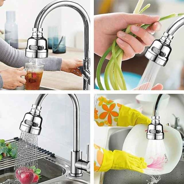 Kitchen Faucet Head Replacement 3 Mode, 360 Kitchen Sink Faucet Aerator Sprayer Attachment, Tap Accessories Water Saving Extend Nozzle Connect Adapter