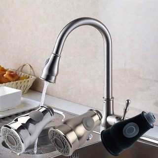 Kitchen Faucet Head Replacement Black Chrome Brushed, Pull Out Faucet Sprayer Head Nozzle Attachment Fittings Accessories, Aeration Spray Splash-proof Spout Adapter