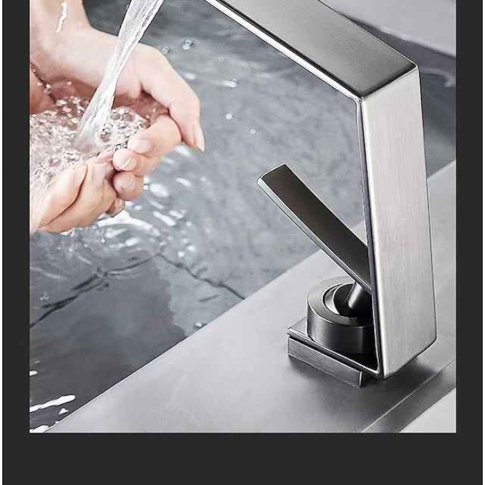 Waterfall Bathroom Sink Mixer Faucet, Basin Taps Mono Wash Basin Single Handle Washroom Tap with Hot and Cold Hose, Monobloc Vessel Water Brass Tap Deck Mounted