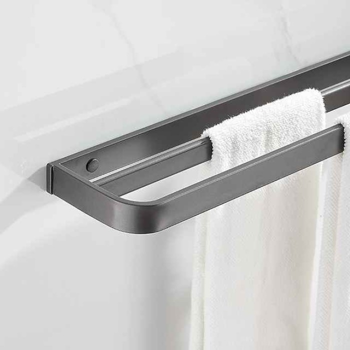 Towel Hanger Wall Mounted Towel Rail Space Aluminum Self Adhesive Towel Holder Double Pole No Drilling for Toilets Bathroom60CM