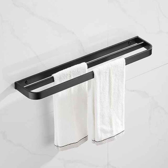 Towel Hanger Wall Mounted Towel Rail Space Aluminum Self Adhesive Towel Holder Double Pole No Drilling for Toilets Bathroom60CM