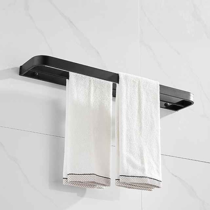 Towel Hanger Wall Mounted Towel Rail Space Aluminum Self Adhesive Towel Holder Double Pole No Drilling for Toilets Bathroom60CM