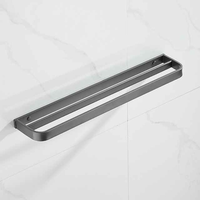 Towel Hanger Wall Mounted Towel Rail Space Aluminum Self Adhesive Towel Holder Double Pole No Drilling for Toilets Bathroom60CM