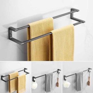 Towel Rack Wall Mounted,Double Layers Misalignment Bathroom Towel Holder,Space Aluminum Towel Rail for Bathroom Hotel Kitchen 60cm (Gray/Black))