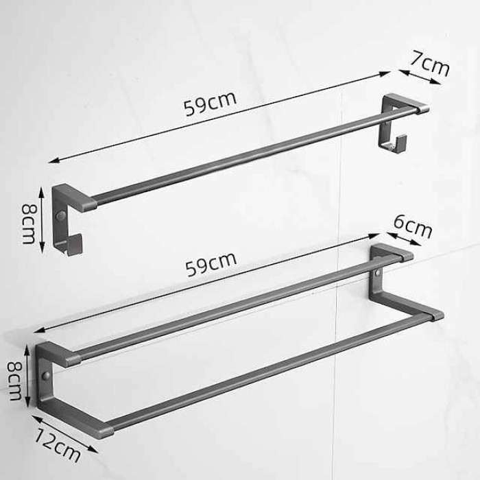 Towel Rack Wall Mounted,Double Layers Misalignment Bathroom Towel Holder,Space Aluminum Towel Rail for Bathroom Hotel Kitchen 60cm (Gray/Black))