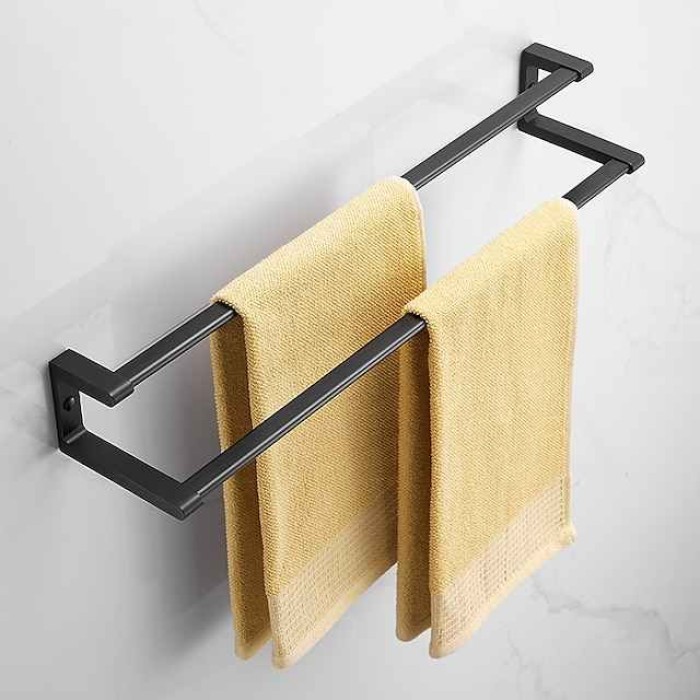 Towel Rack Wall Mounted,Double Layers Misalignment Bathroom Towel Holder,Space Aluminum Towel Rail for Bathroom Hotel Kitchen 60cm (Gray/Black))