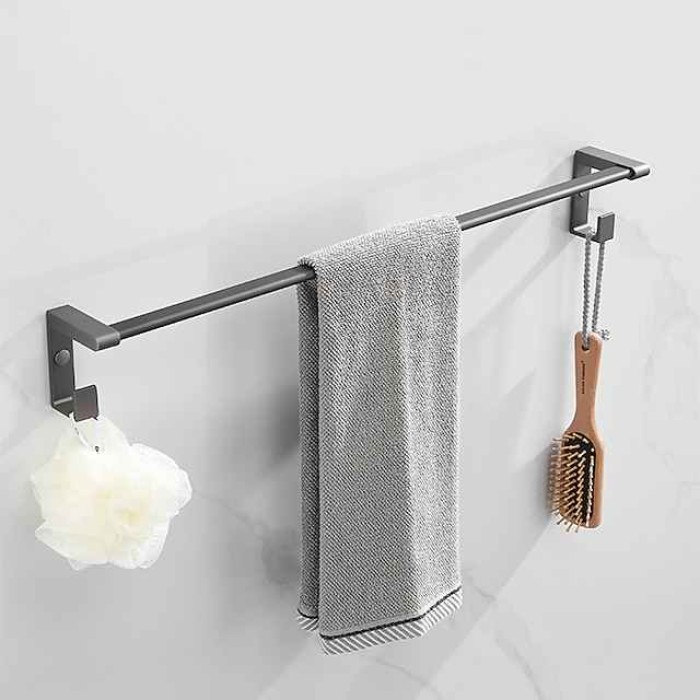 Towel Rack Wall Mounted,Double Layers Misalignment Bathroom Towel Holder,Space Aluminum Towel Rail for Bathroom Hotel Kitchen 60cm (Gray/Black))