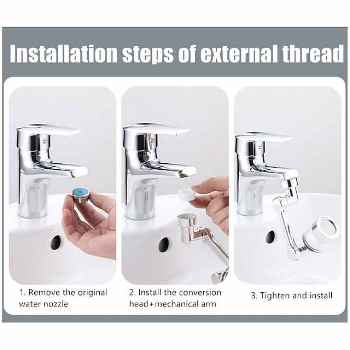 Faucet Extender Mechanical Arm 1080° Water Aerator Nozzle Bubbler for Bathroom Kitchen, Universal Tap Extend Head Sprayer Filter Spout Adapter Attachment Fittings Accessories