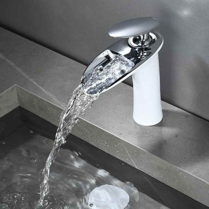 Waterfall Bathroom Sink Mixer Faucet, Mono Wash Basin Single Handle Basin Taps with Hot and Cold Hose Monobloc Vessel Water Brass Tap Deck Mounted