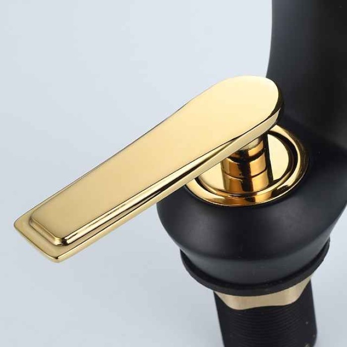 Bathroom Sink Mixer Faucet, Single Handle One Hole Washroom Basin Taps Chrome Finish Bathroom Faucet with Hot and Cold Water Hose