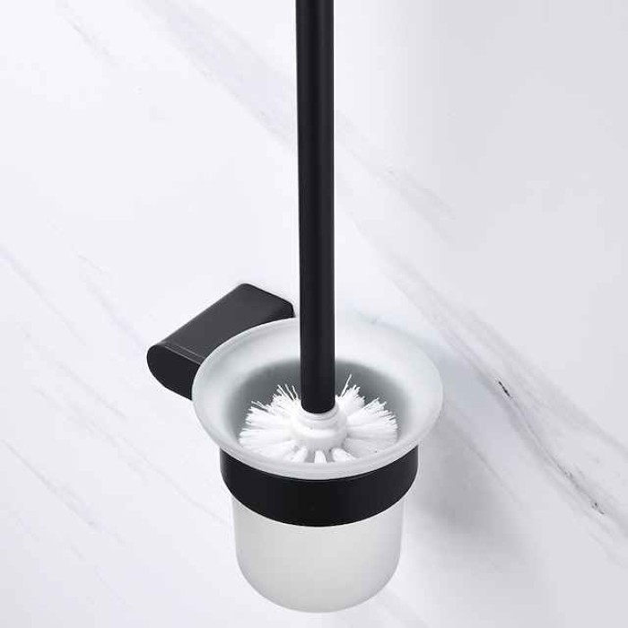 Bathroom Toilet Brush with Holder SUS304 Stainless Steel Storage Organiser Stylish  Brush Holder Rustproof Wall Mount Matte Black