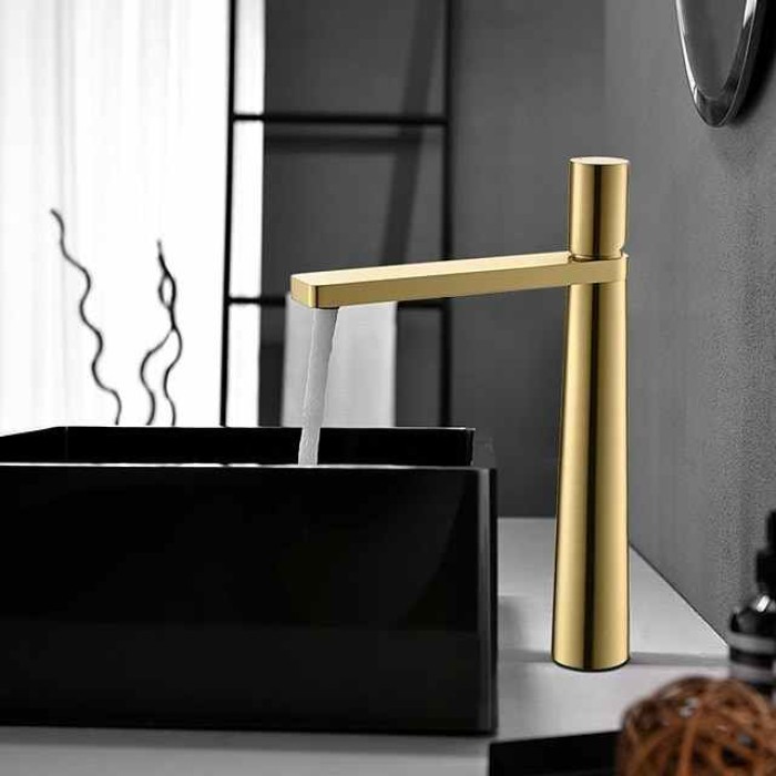 Bathroom Sink Mixer Faucet Tall, Monobloc Washroom Basin Taps Single Handle One Hole Deck Mounted, with Hot and Cold Hose, Brass Vessel Taps