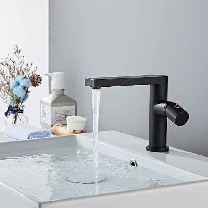 Bathroom Sink Mixer Faucet Tall Short, Monobloc Washroom Basin Taps Single Handle One Hole Deck Mounted with Hot and Cold Hose, Golden Black Taps