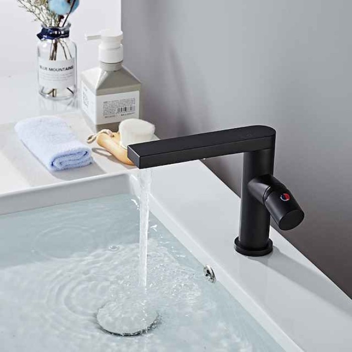 Bathroom Sink Mixer Faucet Tall Short, Monobloc Washroom Basin Taps Single Handle One Hole Deck Mounted with Hot and Cold Hose, Golden Black Taps