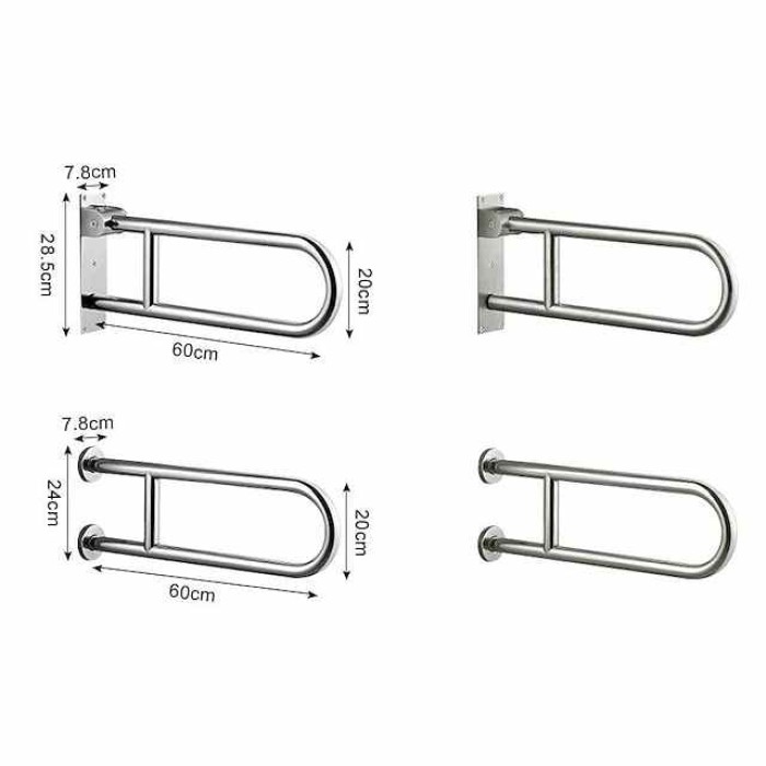 23.6 Inch Handicap Grab Bars Rails Stainless Steel, Toilet Handrails Bathroom Safety Bar Hand Support, Flip Up Rail Handicapped Handrail Accessories for Seniors Elderly Disabled Pregnant Bath Grips