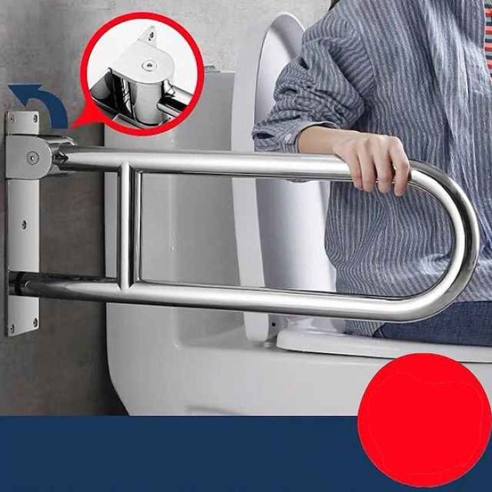 23.6 Inch Handicap Grab Bars Rails Stainless Steel, Toilet Handrails Bathroom Safety Bar Hand Support, Flip Up Rail Handicapped Handrail Accessories for Seniors Elderly Disabled Pregnant Bath Grips