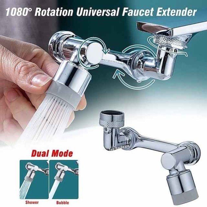 Alloy Faucet Extender Head Replacement Mechanical Arm 1080° 2 Mode Sprayer Nozzle Attachment, Water Aerator Bubbler for Bathroom Kitchen, Universal Tap Extend Spray Filter Spout Adapter Accessories