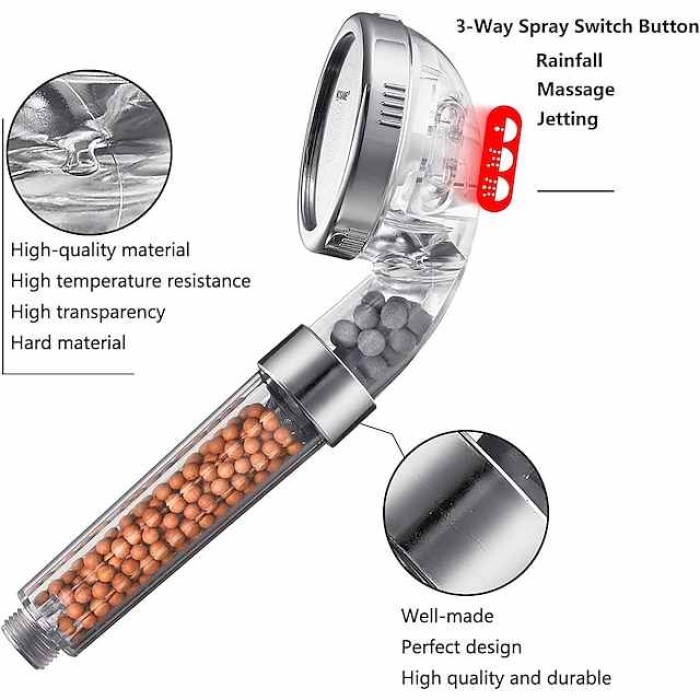 Stainless Steel Shower Head with handheld, Filter Filtration High Pressure Water Saving 3 Mode Function Spray Handheld Showerheads for Dry Skin & Hair