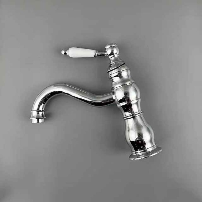 Bathroom Faucet Sink Mixer Basin Taps Deck Mounted, Washroom Vessel Water Brass Tap Single Handle One Hole Golden Chrome