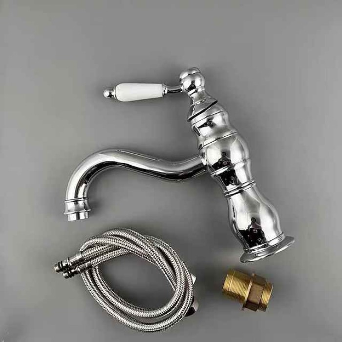 Bathroom Faucet Sink Mixer Basin Taps Deck Mounted, Washroom Vessel Water Brass Tap Single Handle One Hole Golden Chrome