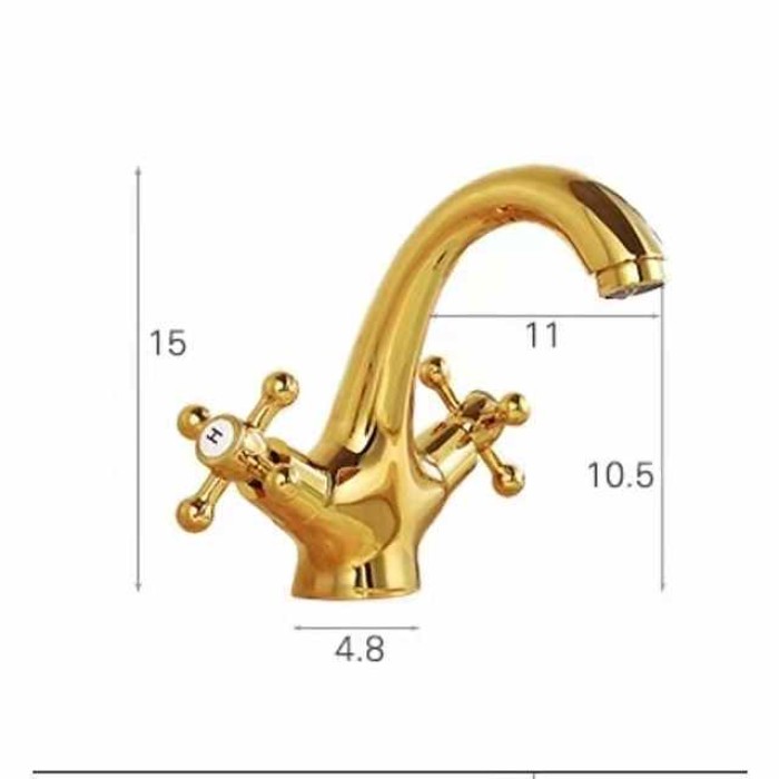 Antique Brass Bathroom Sink Faucet,Centerset  Two Handles One Hole Bath Taps with Hot and Cold Switch and Ceramic Valve