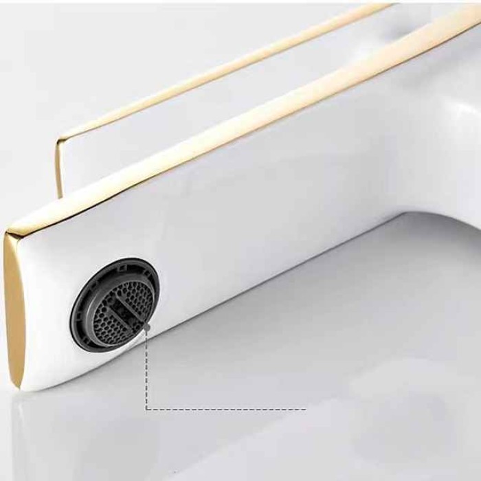 Bathroom Faucet Sink Mixer Basin Taps Deck Mounted, Monobloc Single Handle Cermaic Valve Washroom Taps with Cold and Hot Hose Black Golden White Chrome