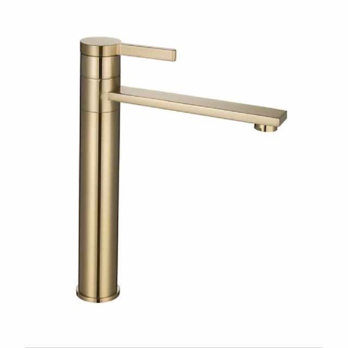 Bathroom Vessel Faucet Tall 11 inch, Sink Mixer Basin Taps Deck Mounted, Monobloc Round Single Handle Cermaic Valve Brass Taps Black Gold Chrome