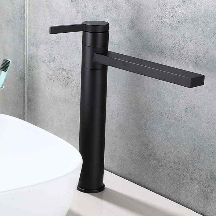 Bathroom Vessel Faucet Tall 11 inch, Sink Mixer Basin Taps Deck Mounted, Monobloc Round Single Handle Cermaic Valve Brass Taps Black Gold Chrome