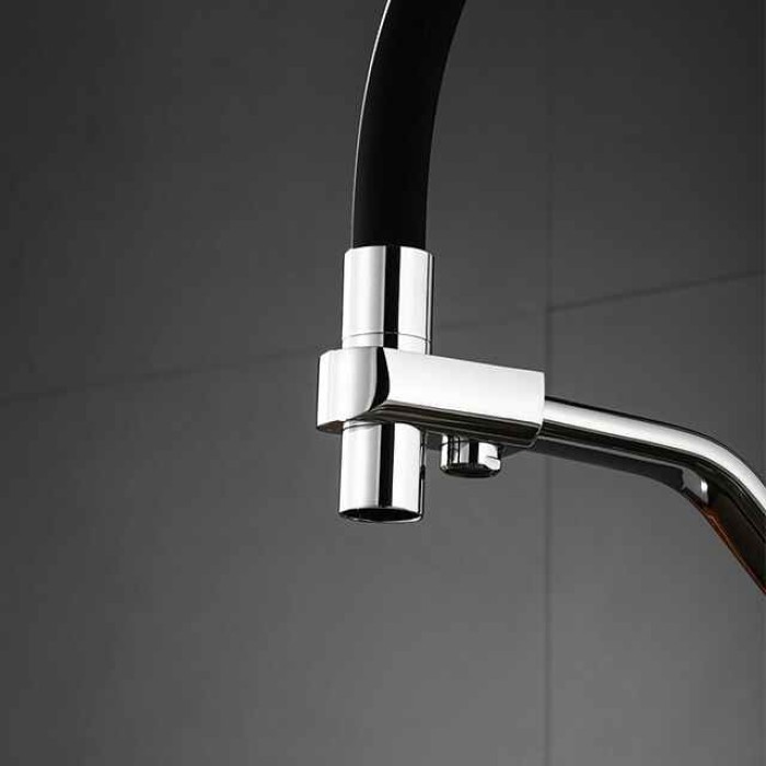 Kitchen Faucet Pull Down Spray Head, Purified Water Dual Spout Taps Sink Mixer Deck Mounted,  360 Rotating Twin Handle High Arc Flexible Tube Vessel Brass Tap