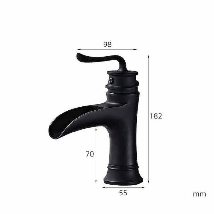 Waterfall Bathroom Faucet Sink Mixer Mono Basin Taps Black, Vintage Brass Single Handle Washroom Taps with Hot and Cold Hose