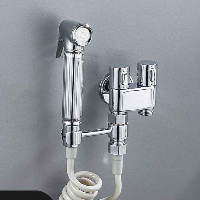 Bathroom Handheld Shower Bidet Shattaf Sprayer Wall Mount, Toilet Hand Held Bidet Shower Spray Wall Mounted Diaper Bathing Pets Feminine Hygiene Cleaning