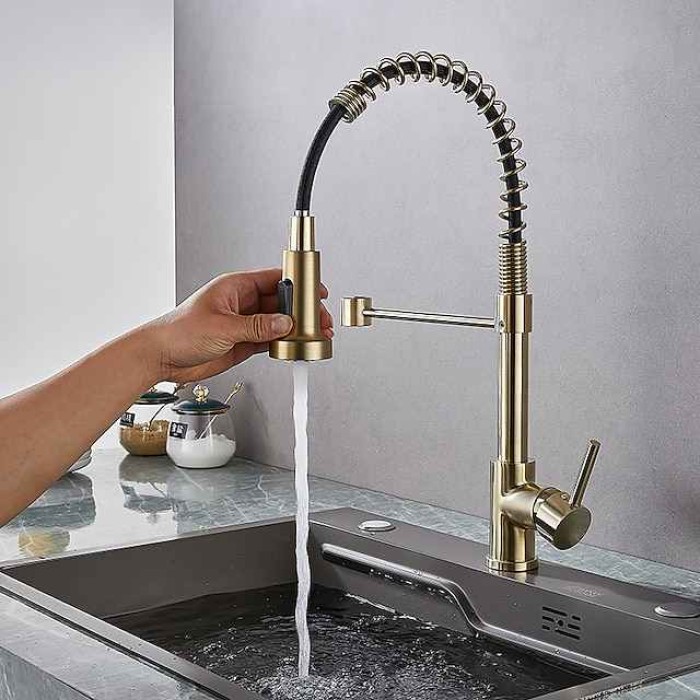 Kitchen Faucet Pull Donw High Arc Spout, 360 Swivel Single Handle Sink Mixer Taps, Kitchen Vessel Tap with Hot and Cold Water Hose