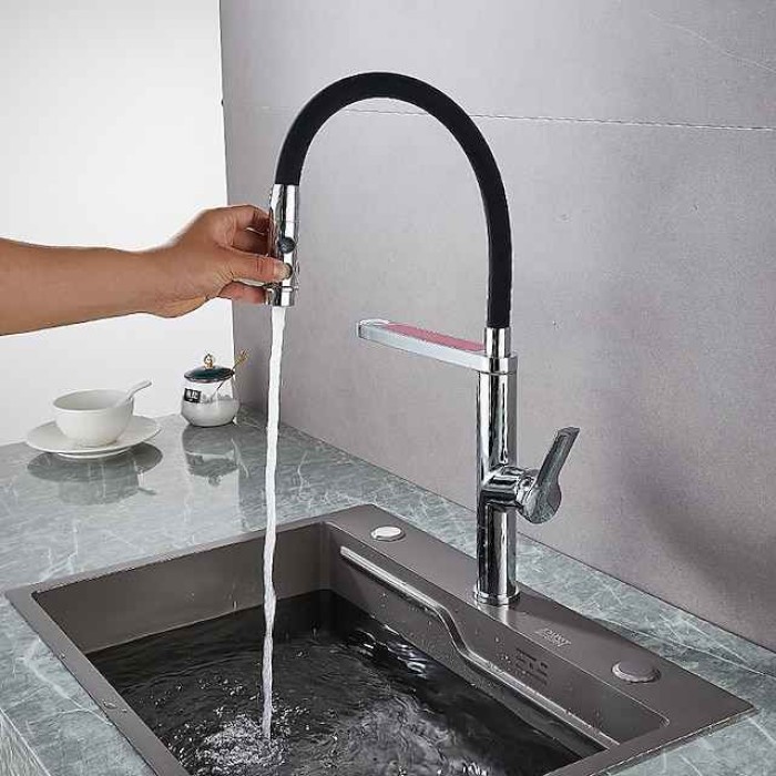 Kitchen Faucet Pull Donw, 360 Swivel Single Handle Sink Mixer Taps, Kitchen Vessel Tap with Hot and Cold Water Hose