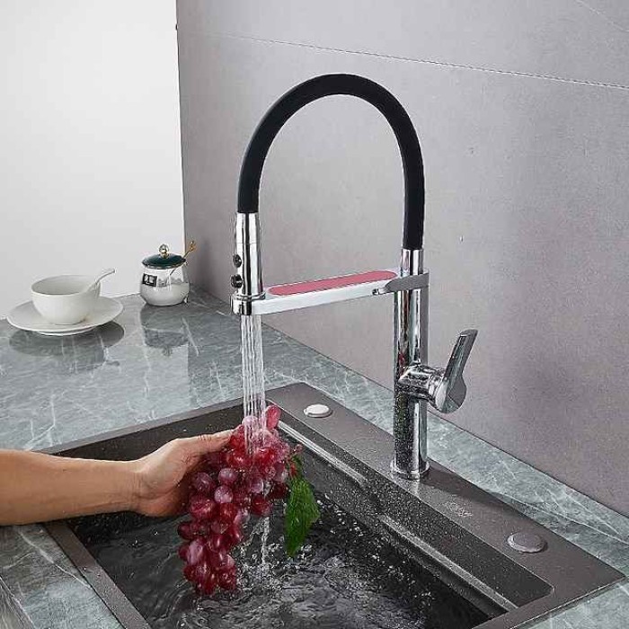 Kitchen Faucet Pull Donw, 360 Swivel Single Handle Sink Mixer Taps, Kitchen Vessel Tap with Hot and Cold Water Hose