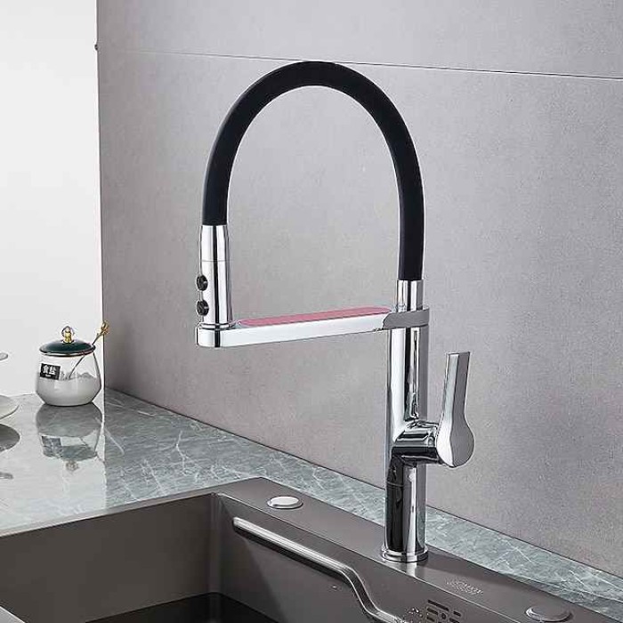 Kitchen Faucet Pull Donw, 360 Swivel Single Handle Sink Mixer Taps, Kitchen Vessel Tap with Hot and Cold Water Hose