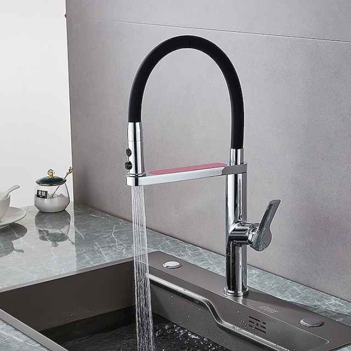 Kitchen Faucet Pull Donw, 360 Swivel Single Handle Sink Mixer Taps, Kitchen Vessel Tap with Hot and Cold Water Hose