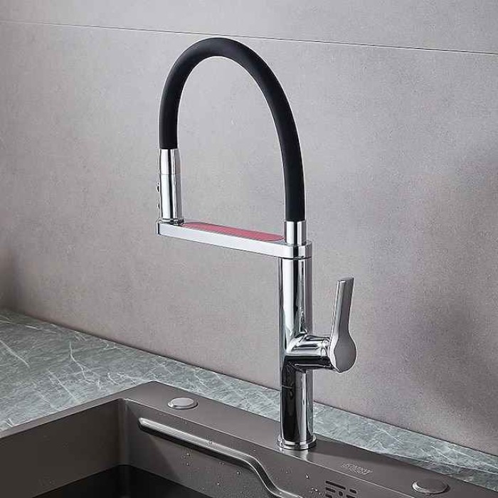 Kitchen Faucet Pull Donw, 360 Swivel Single Handle Sink Mixer Taps, Kitchen Vessel Tap with Hot and Cold Water Hose