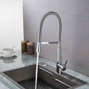 Kitchen Faucet Pull Down Sink Mixer Taps, High Arc Spring Vessel Brass Taps, Single Handle Swivel Spout 2 Mode with Hot and Cold Water Hose