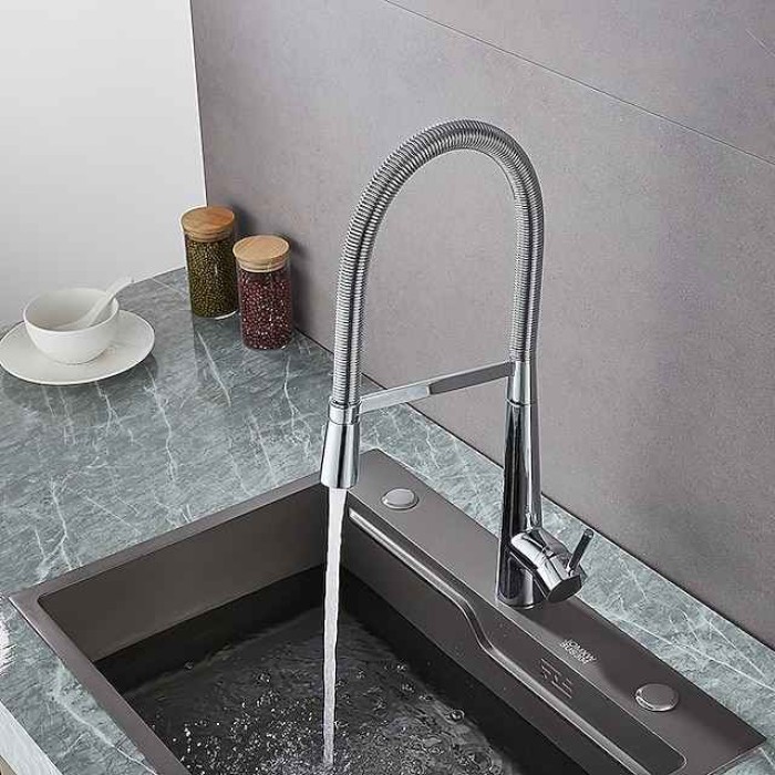 Kitchen Faucet Pull Down Sink Mixer Taps, High Arc Spring Vessel Brass Taps, Single Handle Swivel Spout 2 Mode with Hot and Cold Water Hose