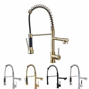 Kitchen Faucet Pull Out Sink Mixer Taps Dual Spout, High Arc Spring Vessel Brass Taps, Single Handle 360 Swivel Sprayer with Hot and Cold Water Hose