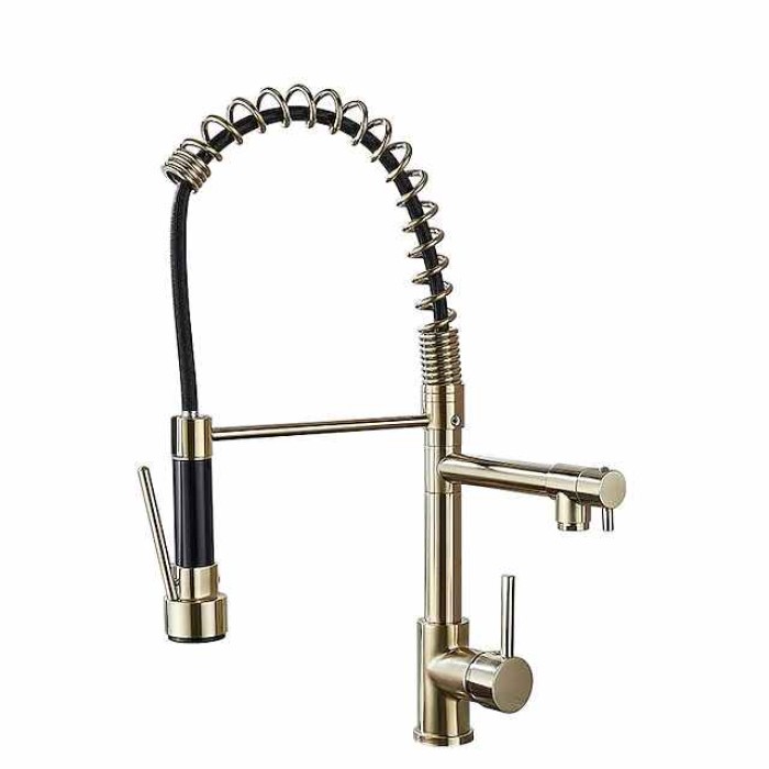 Kitchen Faucet Pull Out Sink Mixer Taps Dual Spout, High Arc Spring Vessel Brass Taps, Single Handle 360 Swivel Sprayer with Hot and Cold Water Hose