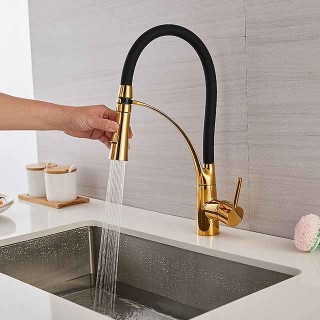 Kitchen Faucet Pull Down Sink Mixer Taps, 360 Swivel Flexible Tube Pipe Brass Taps, Single Handle with Hot and Cold Water Hose