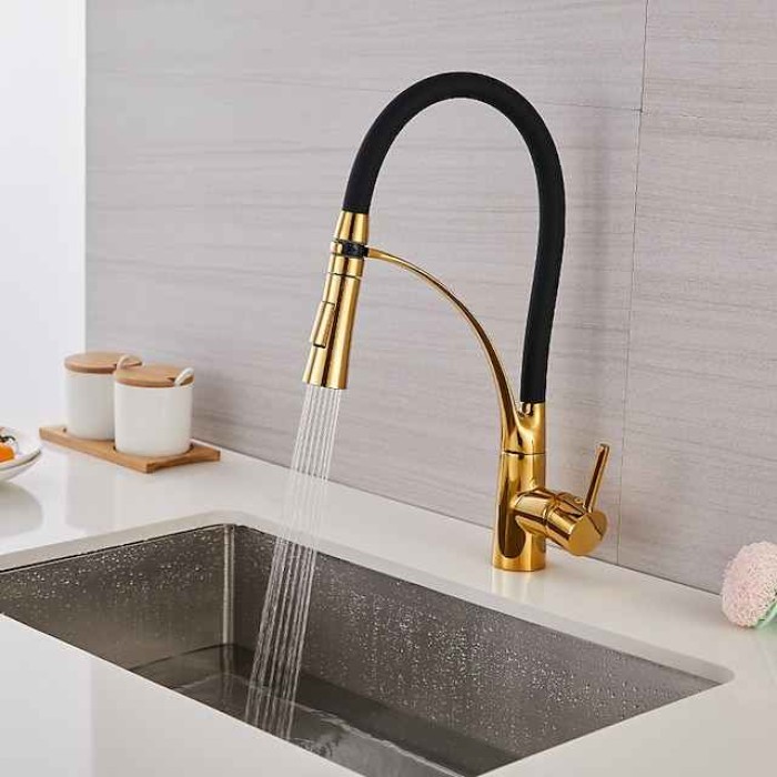 Kitchen Faucet Pull Down Sink Mixer Taps, 360 Swivel Flexible Tube Pipe Brass Taps, Single Handle with Hot and Cold Water Hose