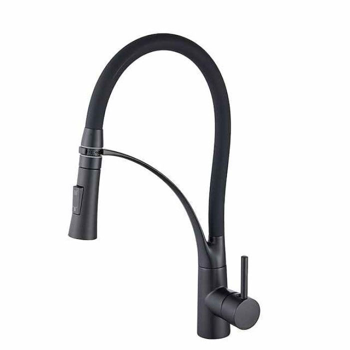 Kitchen Faucet Pull Down Sink Mixer Taps, 360 Swivel Flexible Tube Pipe Brass Taps, Single Handle with Hot and Cold Water Hose